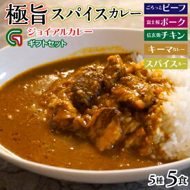 【ふるさと納税】ジョイアル カレー5種5箱（ビーフ・ポーク・チキン・キーマ・スパイスルー）ギフトセット ビーフ ポーク チキン 笛吹市 ギフト 贈り物 プレゼント 山梨県 送料無料 118-007 | ジョイアル ジョイアルカレー