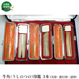 【ふるさと納税】牛角（うしのつの）印鑑　3本セット(N) 日用品 雑貨 山梨文字 希少 芯持ち材 銀行印 認印 実印 個人用