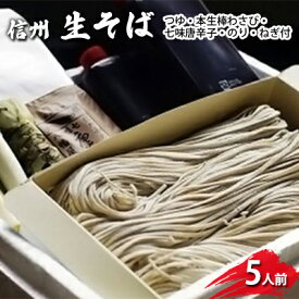 【ふるさと納税】生そば5人前　つゆ・本生棒わさび・七味唐辛子・のり・ねぎ付 信州 ギフト ご当地 グルメ セット 麺類／そば 蕎麦／生 半生めん ソバ