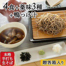 【ふるさと納税】信州田舎そば（手打ち）4人前・薬味・鴨つけ汁セット[箱]（美包） | そば 蕎麦 手打ちそば 麺 麺類 グルメ 人気 おすすめ 長野県 長野市 信州 信濃 ふるさと納税