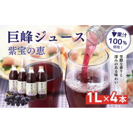 【ふるさと納税】信州産 巨峰ジュース 果汁100％　「紫宝の恵」 (1L×4本) | 果実飲料 飲料類 飲み物 フルーツジュース ぶどうジュース グレープジュース 添加物不使用