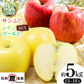 【ふるさと納税】〔松本農未来project〕 信州松本産 サンふじ、シナノゴールド MIX 約5kg(13～16玉)│信州 りんご サンふじ シナノゴールド 詰め合わせ フルーツ 果物 長野県 松本市 松本市 ふるさと納税