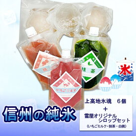 【ふるさと納税】信州の純氷 上高地氷魂6個＋雪屋オリジナルシロップ（いちごミルク・抹茶・白桃）セット 上田市 お取り寄せ かき氷
