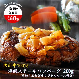【ふるさと納税】【4回 定期便 ／3ヵ月ごとにお届け】 海賊ステーキハンバーグ 200g×15個 ハンバーグ ソース付き 信州牛100% 長野 信州 小諸 繋ぎなし 冷凍 個包装