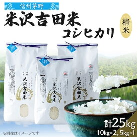 【ふるさと納税】霧ヶ峰高原からの美しい伏流水が育んだお米「信州茅野　米沢吉田米」精米 25kg【1418560】