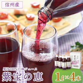 【ふるさと納税】信州産 巨峰ジュース 「紫宝の恵」 果汁100％ (1L×4本) | 葡萄 ぶどう ブドウ グレープ 果物 フルーツ ストレート ジュース 飲料 飲み物 ドリンク 瓶 人気 おすすめ お取り寄せ ギフト プレゼント 贈答品 信州 長野 千曲市 送料無料