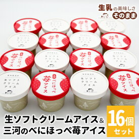 【ふるさと納税】生ソフトクリームアイス＆紅ほっぺいちごアイス 16個入り 80ml 生乳 牛乳 ミルク スイーツ アイスクリーム 信州 搾りたて アイス いちご イチゴ 紅ほっぺ ストロベリー いちごミルク 10000円