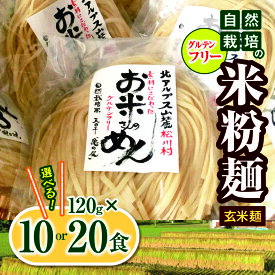【ふるさと納税】グルテンフリー 自然栽培 の 米粉麺（ 玄米 麺 ）120g 選べる内容量 10食 or 20食 ｜ 麺 めん 米粉 米粉麺 米粉めん グルテンフリー お米のめん 半生麺 長野県 松川村