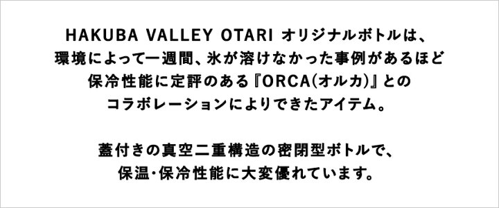 Hakuba Valley Otari シルバー 水筒 約650ml 真空断熱 魔法瓶 小谷村 Orca オリジナルボトル 直飲み オルカ 保温保冷 ステンレス