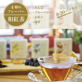 【ふるさと納税】黒姫和漢薬研究所「和紅茶 4フレーバーセット」 20包み×4種｜信濃町産甘茶入り／りんご、ブルーベリー、レモン、ゆずのフレーバー【長野県信濃町】