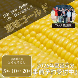 【ふるさと納税】『TAKA農園の恵味（めぐみ）ゴールド』2Lサイズ（1本450g相当）5本セット / 10本セット / 20本セット2026年夏の予約受付開始！ ｜長野県信濃町名産とうもろこし／スイートコーンの人気品種を予約受付中！ 令和8年7月下旬～8月下旬に出荷予定