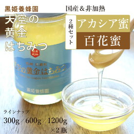【ふるさと納税】天空の黄金はちみつ　300g×2本 / 600g×2本 / 1200g×2本『数量限定』非加熱の国産はちみつ アカシアと百花蜜のセットです ギフトにもおすすめ【長野県信濃町】