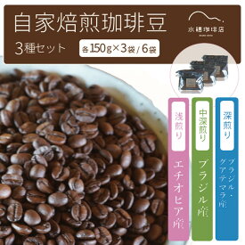 【ふるさと納税】「水穂珈琲店」の自家焙煎コーヒー豆 3種のセット「深煎りブレンド」「エチオピア（浅煎り）」「ブラジル（中深煎り）」各150g×3袋/6袋【長野県信濃町】
