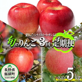 【ふるさと納税】 旬のりんご 3種 《 定期便 》 5kg × 3回 Cコース 沖縄県への配送不可 ふるさと振興公社 長野県 飯綱町 〔 信州 りんご 林檎 リンゴ 果物 フルーツ 〕 発送期間：2024年9月上旬～2024年12月下旬