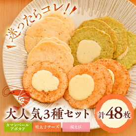 【ふるさと納税】人気えびせん3種 詰め合わせ 48枚 カマンベール＆アボカド 明太子＆チーズ味 桜えび 8枚入×6袋 食べ比べ えびせんべい 個包装 小分け お菓子 おやつ おつまみ 海老せんべい せんべい 煎餅 セット 10000円 1万円 でんすん堂 でんすん堂斉秀 岐阜県 大垣市