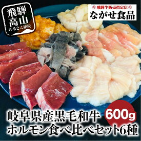 【ふるさと納税】岐阜県産 黒毛和牛 ホルモン 食べ比べセット 600g（100g×6）シロホルモン ハツ センマイ テッチャン 赤センマイ 希少部位 飛騨高山 a579