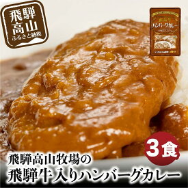 【ふるさと納税】飛騨牛入りハンバーグが入ったレトルトカレー 3食 | おかず レトルト食品 惣菜 温めるだけ 加工品 常備食 お手軽おかず 常温 個包装 レンジ 湯せん 非常食 飛騨高山牧場 HG005