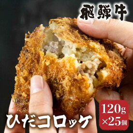 【ふるさと納税】【選べる個数・回数】飛騨牛を贅沢にごろっと使用！手作り 飛騨牛コロッケ 120g×5～25個 定期便 3回 | 飛騨牛 コロッケ レンジ 揚げ調理済 飛騨高山 ひだコロッケ FU006MP