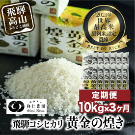 【ふるさと納税】【定期便 3ヶ月】（全3回）令和7年度産 飛騨産コシヒカリ「黄金の煌き」10kg | こしひかり 世界最高米 原料米認定農家 金賞受賞農家 飛騨高山 和仁農園 MF103