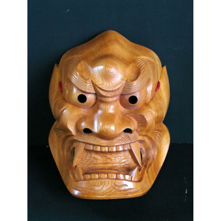 能面・魔除け】伝統工芸 彫刻 一位 一刀彫面『獅子口面』桐共箱、面袋 