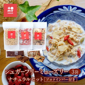 【ふるさと納税】シュガーフリーミューズリー3袋ナチュラルセット（各220g）、プロテインバー（カカオ・ココナッツ各1本）付き | 健康食 シリアル 無添加 甘酒 オートミール おいしい ヘルシー トミィミューズリー BS003 | 食品 加工食品 人気 おすすめ 送料無料