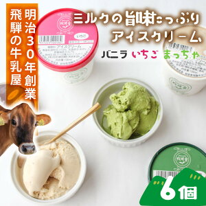 【ふるさと納税】【6個セット】牧成舎のカップアイスクリーム|バニラ・抹茶・いちご 各2個(計6個)|飛騨産ミルク使用・お取り寄せ・ギフト対応可|飛騨高山 牧成舎 DF046
