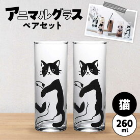 【ふるさと納税】アニマルグラス（260ml）ペアセット『猫』　多治見市 / 丸モ高木陶器 グラス セット ペア[TBA273]