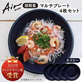 【ふるさと納税】＼グッドデザイン賞受賞／【美濃焼】[超軽量食器] Air MINO マルチ プレート 4枚 セット （ネイビー×4）【井澤コーポレーション】≪多治見市≫ 食器 皿 大皿 [TBP006]