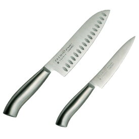 【ふるさと納税】プレミオAS2本組セット 三徳包丁16.5m ペティナイフ12.5cm ステンレス 一体型 包丁セット ディンプル加工 おしゃれ 果物ナイフ キッチン用品 調理器具 よく切れる 引越し 新生活 贈り物・ギフトにも 送料無料　H7-66