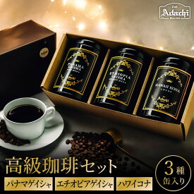 【ふるさと納税】缶入り高級珈琲　3種　パナマゲイシャ　エチオピアゲイシャ　ハワイコナ　3種　詰め合わせ（100g） / カフェアダチ　珈琲　コーヒー　自家焙煎　COFFEE　焙煎　パナマ・ゲイシャ　エチオピア・ゲイシャ　ハワイ・コナ