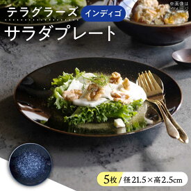 【ふるさと納税】【美濃焼】 テラグラーズ サラダプレート インディゴ 5客揃 瑞浪市 / アワサカ 食器 皿 プレート[AZAD026]