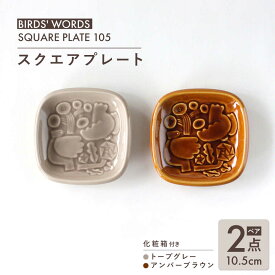 【ふるさと納税】【美濃焼】 スクエアプレート ペアセット ＜BIRDS' WORDS＞ SQUARE PLATE 105 トープグレー × アンバーブラウン 瑞浪市 / FLYWAY[AZCC006]
