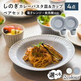 【ふるさと納税】【選べる2色タイプ】【美濃焼/みずなみ焼】 しのぎ カレーパスタ皿＆カップ 各2個 ペアセット 瑞浪市 / 山喜製陶 プレート マルチカップ 食器[AZCP003]