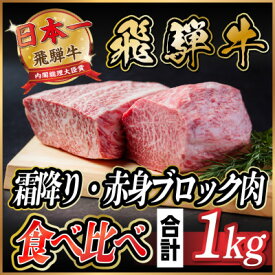 【ふるさと納税】飛騨牛　霜降り・赤身ブロック肉　食べ比べ　約1kg(各約500g)【冷蔵便】A4～A5　黒毛和牛【配送不可地域：離島】【1530629】