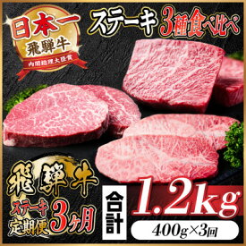 【ふるさと納税】【毎月定期便】飛騨牛 ステーキ定期便 計約1.2kg【冷蔵便】全3回　A4～A5等級【配送不可地域：離島】【4055330】