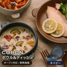 【ふるさと納税】【美濃焼】CORON ボウル(フタ付き)&ディッシュ ネイビー おひとり用セット（オーブン対応/耐熱食器）【伸光窯】≪土岐市≫ 食器 プレート 皿 [MAQ039]