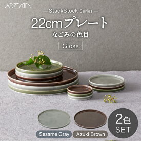 【ふるさと納税】【美濃焼】StackStock なごみの色目（Gloss）22cm プレート ペア セット Azuki Brown × Sesame Gray【城山製陶所】食器 皿 プレート [MCK059]