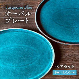 【ふるさと納税】【美濃焼】ターコイズブルー オーバル プレート ペアセット【日峰陶苑】食器 大皿 楕円皿 [MFG001]