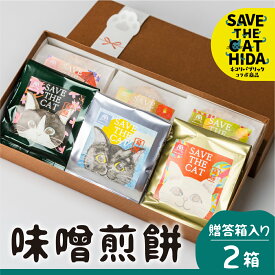 【ふるさと納税】味噌煎餅 2箱(1箱につき5種類6袋)プレゼント 猫 おしゃれ かわいい ギフトBOX 贈答 お礼 挨拶 煎餅 せんべい チョコ 味噌 生姜 緑茶 珈琲 えごま スイーツ 詰め合わせ (SAVE THE CAT HIDA支援) [neko_j2wx] 《hida0307》