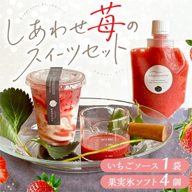 【ふるさと納税】しあわせ苺スイーツセット ( いちごソース 1袋 果実氷 ソフト 4個 )　いちご イチゴ 苺 ソフトクリーム 棚橋牛乳 甘い 人気 デザート フルーツ 果物 アイス シャーベット 冷凍 family農園 子ども ギフト 国産 産地直送 岐阜県 [mt2056]