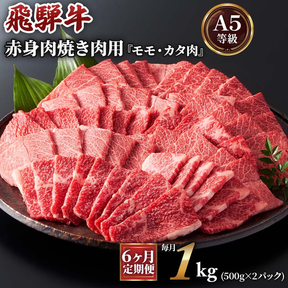 [6ヶ月定期便][A5等級]飛騨牛赤身肉焼き肉用 1kg(500g×2パック)『モモ・カタ肉』[0350]