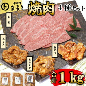 【ふるさと納税】【飛騨牛】焼肉4種B-1セット 赤身肉と味付けホルモンなど 合計1kg【配送不可地域:離島】【1616670】
