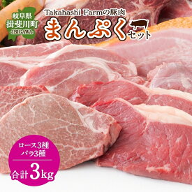【ふるさと納税】Takahashi Farmの豚肉 まんぷく3kgセット 豚ロース 3種 豚バラ3種 各500g 岐阜県産 精肉 豚肉 しゃぶしゃぶ 焼肉 とんかつ ステーキ バラスライス 国産 豚 ブタ ぶた ポーク 料理 人気 お取り寄せ ご褒美 自家用 ギフト 送料無料 岐阜県 揖斐川町
