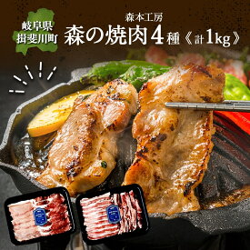 【ふるさと納税】森本工房 森の焼肉 飛騨・美濃けんとん 4種 セット計1kg 各250g 焼肉 肉 お肉 豚肉 ブランド豚 ポーク 豚バラ スペアリブ ロース 肩ロース 食べ比べ 詰め合わせ BBQ 冷蔵 送料無料 岐阜県 揖斐川町