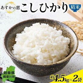 【ふるさと納税】 あすかの恵 こしひかり 精米 約 4.5kg × 2袋 お米 米 コメ 揖斐川 飛鳥川 玄米 白飯 ご飯 ふっくら 艶 ツヤ 旨味 甘い 朝食 夕食 強火 弱火 真空パック 株式会社あすか 岐阜県 揖斐川町　お届け：2026年10月1日～2026年12月25日まで