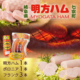 【ふるさと納税】※明方ハムギフト 明方ハム1本・ボロニアソーセージ1本・醤油フランク3本入 FSH-02 ◇｜国産豚肉使用 ギフト 贈り物 お祝い 本格ハム ソーセージ ウインナー 高級 人気 詰め合わせ セット 簡単調理 お弁当 朝食 醤油味 加工肉