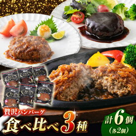 【ふるさと納税】【お中元対象】贅沢なやわらかハンバーグ 3種食べ比べ 計6個セット 豚肉 和風 洋風 白川町 / 一力屋[AWAE003]