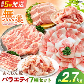 【ふるさと納税】あんしん豚のバラエティセット 7種 計2.7kg（バラ、モモ、カタロース、ロースしゃぶしゃぶ用、バラしゃぶしゃぶ用、カタ・モモ小間切れ 各200g×2袋／ローステキカツ用 100g×3枚）豚肉 豚バラ バラ肉 モモ肉 肩ロース カツ 白川町 / 藤井ファーム[AWAF107]