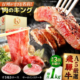 【ふるさと納税】【3回定期】特選飛騨牛ステーキ&すきやき用(1Kgセット) / 飛騨牛 ブランド牛 A5 すき焼き すきやき サーロイン ステーキ ステーキ肉すき焼き用牛肉 肉 すき焼き肉 牛肉 ロース 鍋 A5ランク 定期便 / 岐阜県 御嵩町 / 肉のキング [AVAG011]