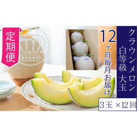 【ふるさと納税】【12ヶ月定期便】クラウンメロン【並（白等級）】大玉（1.4kg前後）3玉入り